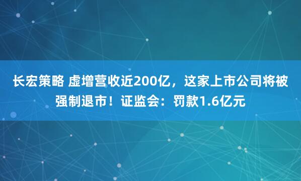 长宏策略 虚增营收近200亿，这家上市公司将被强制退市！证监会：罚款1.6亿元